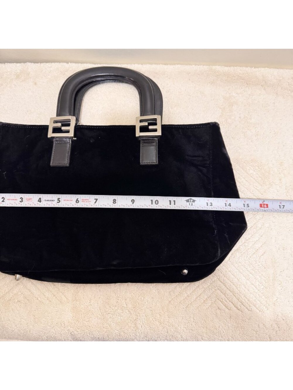 Vintage Fendi Black Velvet FF Top Handle Hand Bag Silver Hardware Made Italy - Picture 12 of 12